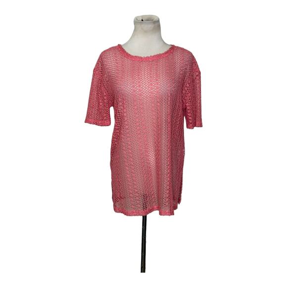 Zara melon pink open crochet short sleeves top size Medium - Picture 6 of 9